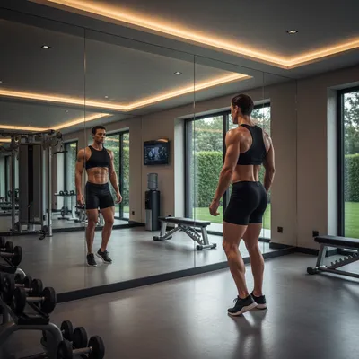 Athletic person in a luxury home gym, body transformation concept