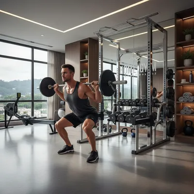 Strength training in a modern luxury home gym