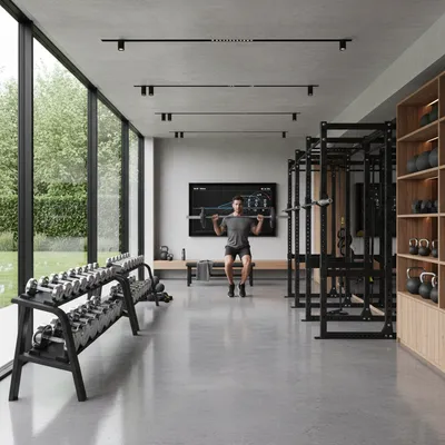 Modern luxury home gym with athlete training